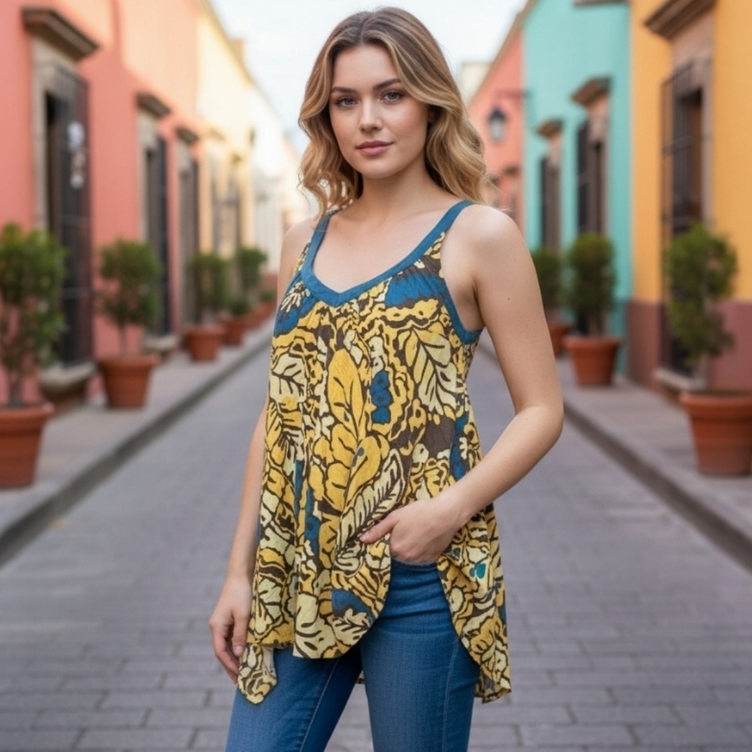 Vintage Rare! Free People Y2k 90's Yellow And Blue Floral Tank Top!